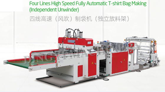 350mm Auto Four Lines Hdpe Ldpe Plastic Carry Bag Machine